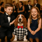 Close-up of buffalo check dog shirt showing snap button closure and classic plaid formal wear design