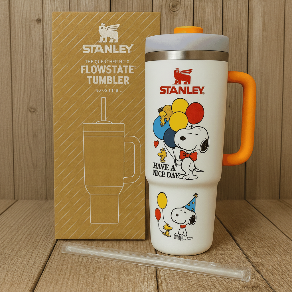 Snoopy 'Have a Good Day' Stanley Tumbler 40oz - Insulated Stainless Steel Cup with Handle & Straw