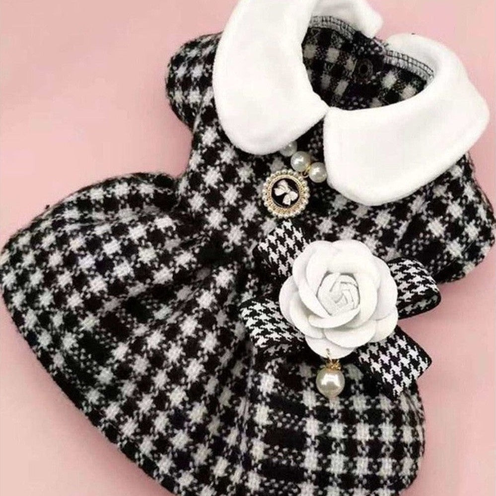 Elegant Houndstooth Dress with Pearls - Chanel Style