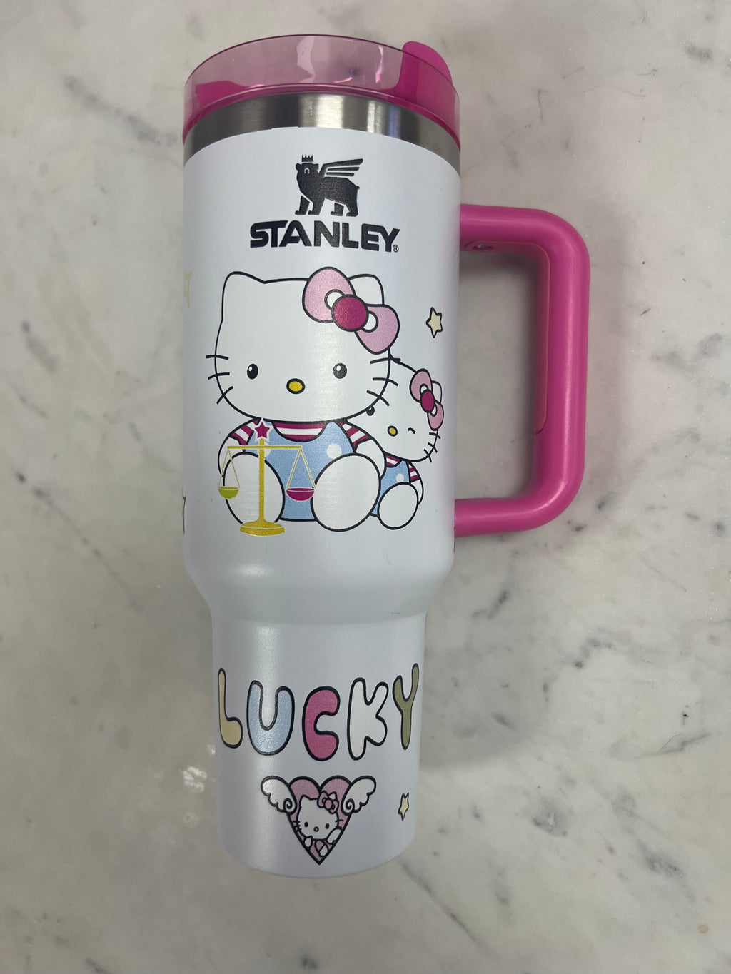 Hello Kitty 40oz Tumbler – Kawaii “Lucky Kitty” Stainless Steel Travel Mug with Handle (White, Black, or Pink)