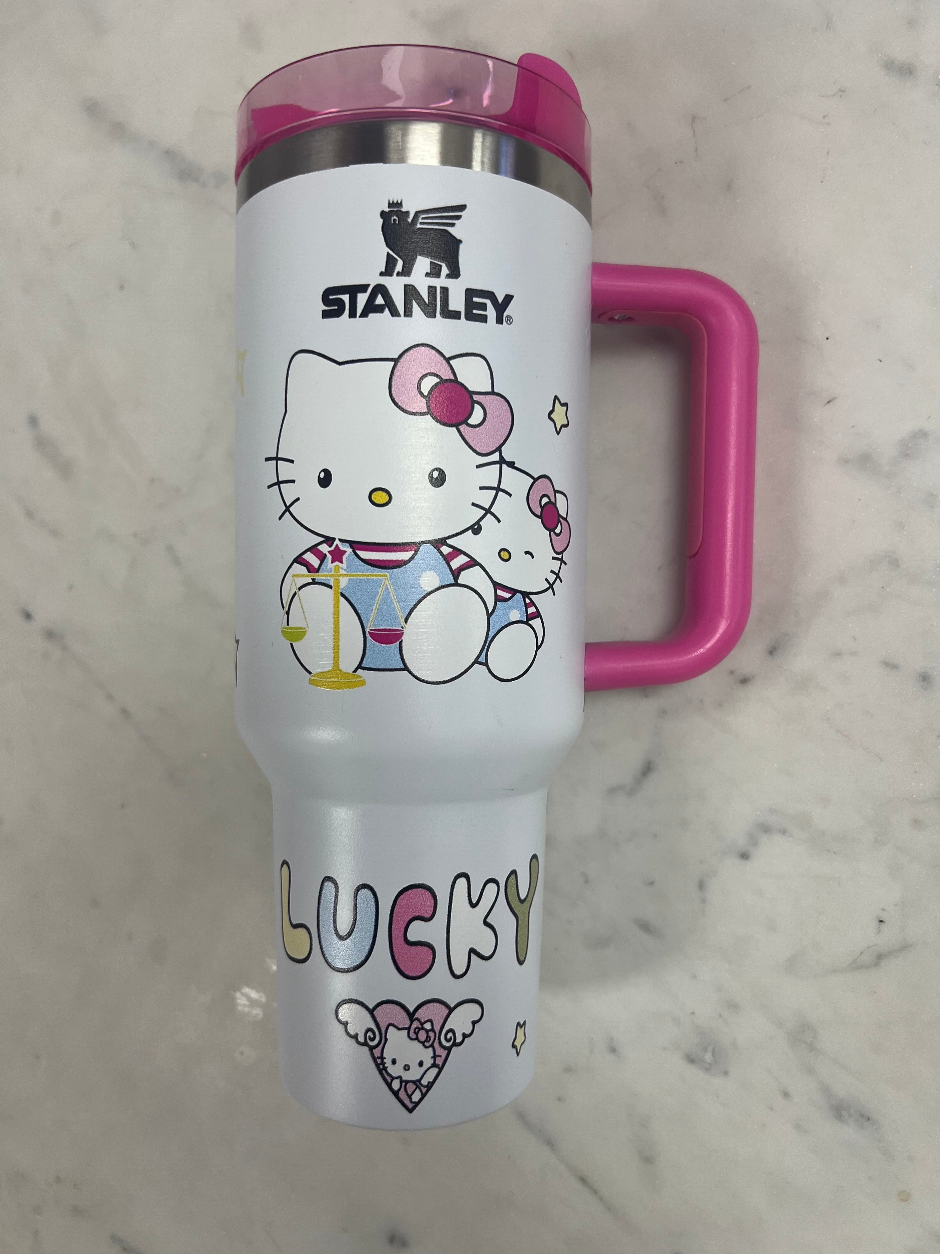 Hello Kitty 40oz Tumbler – Kawaii “Lucky Kitty” Stainless Steel Travel Mug with Handle (White, Black, or Pink)