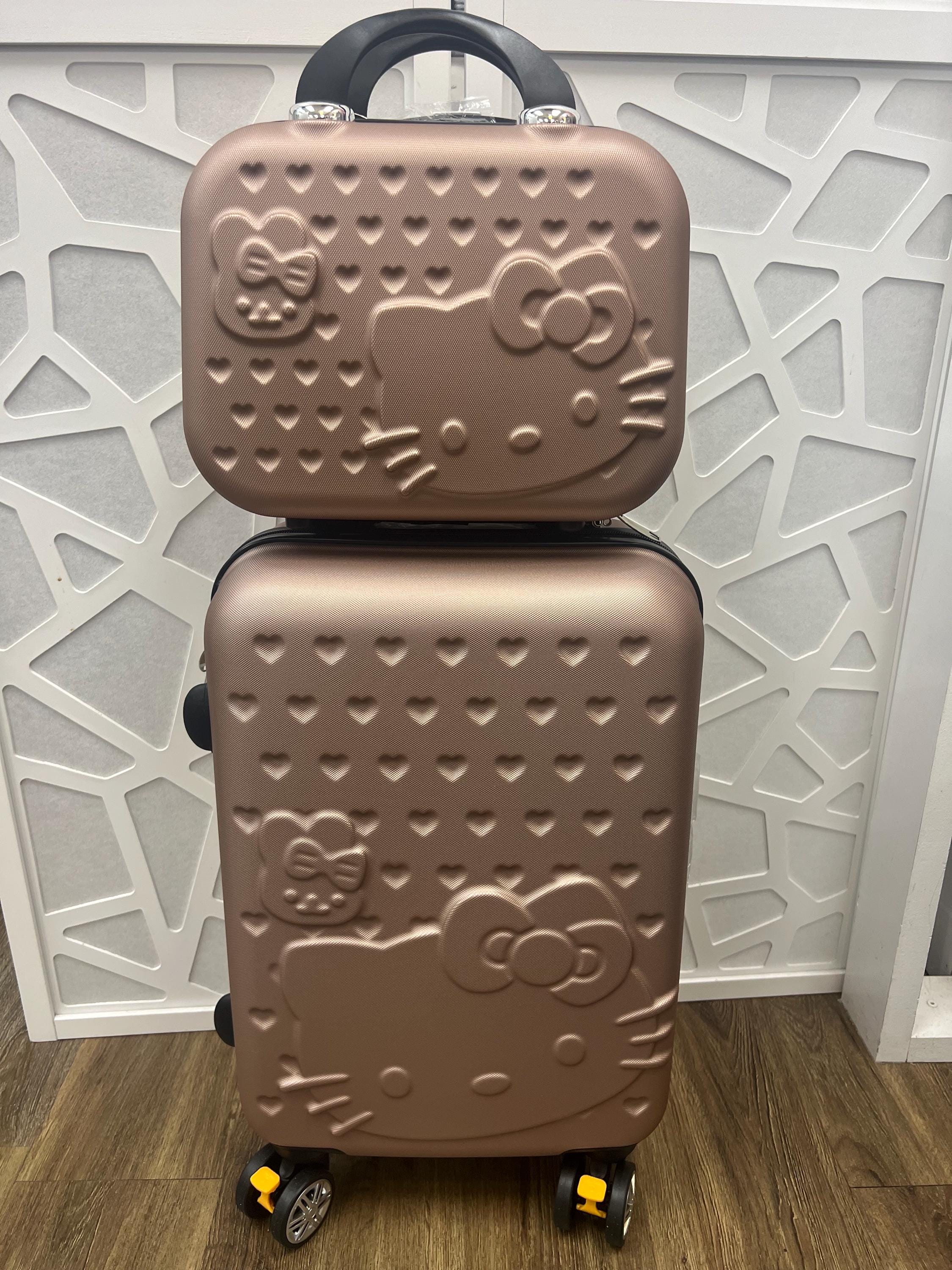 Hello Kitty Style 2-Piece Luggage Set | Hard Shell Suitcase + Vanity Case | Travel Spinner Wheels for Women & Girls – Red, Pink, Bronze