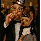 Side view of formal dog dress showing bow detail and polka dot pattern