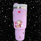 Snoopy Space 40 oz tumbler with handle purple engraved stainless steel mug on starry background