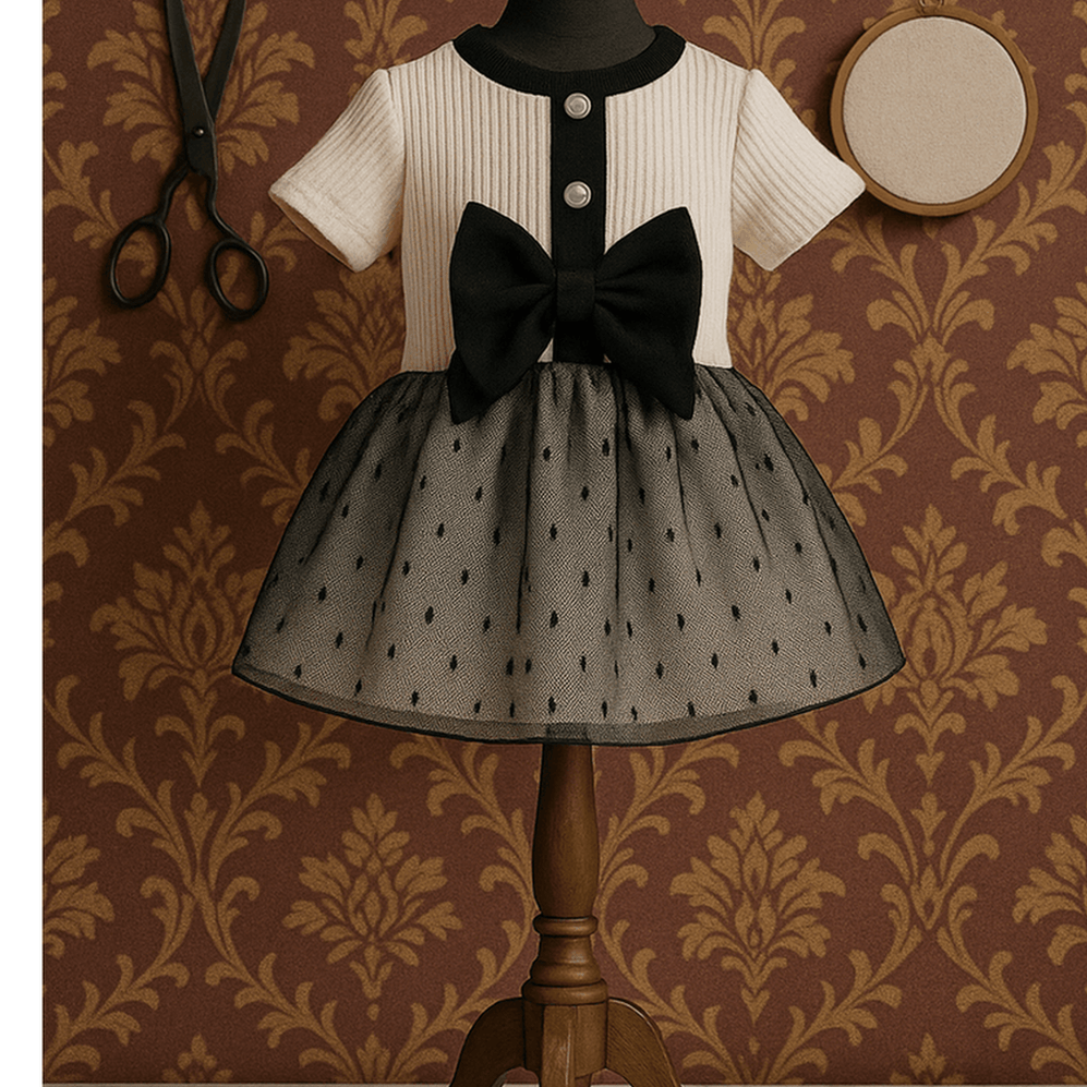 Full view of elegant polka dot tulle dog dress on white background