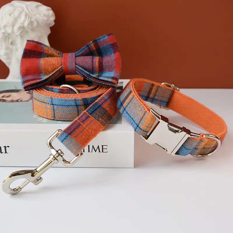 Orange Velvet Dog Collar with Rope - Pet Supplies