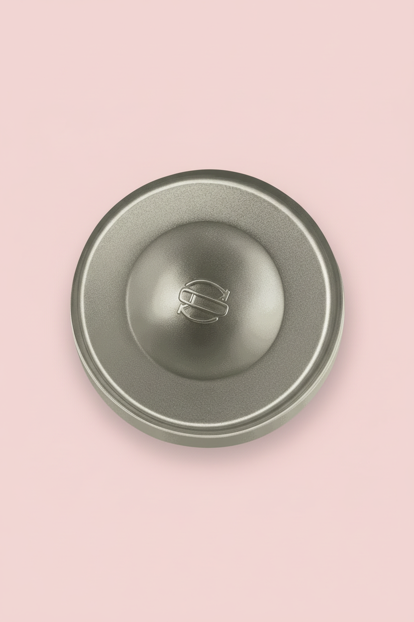 Metallic sink strainer on a light gray background