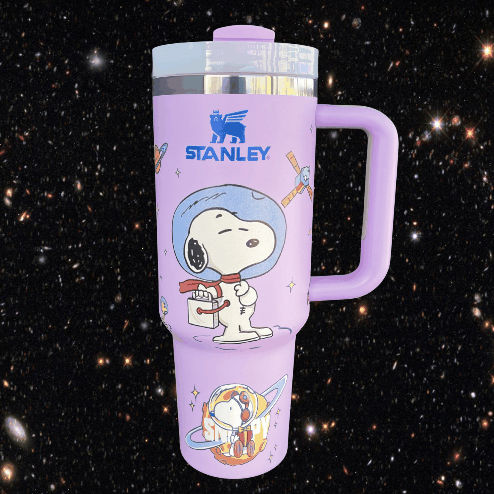 Snoopy Space 40 oz Tumbler with Handle – Blue & Purple Engraved Mug