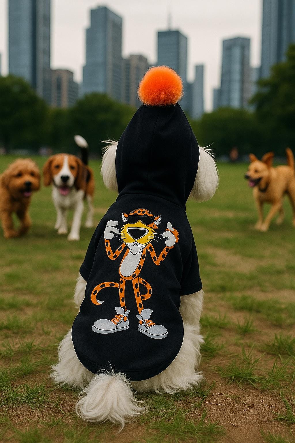 Cool Orange Pom Pet Hoodie | Funny Cartoon Dog Sweatshirt | Cute Streetwear Style for Small & Medium Dogs