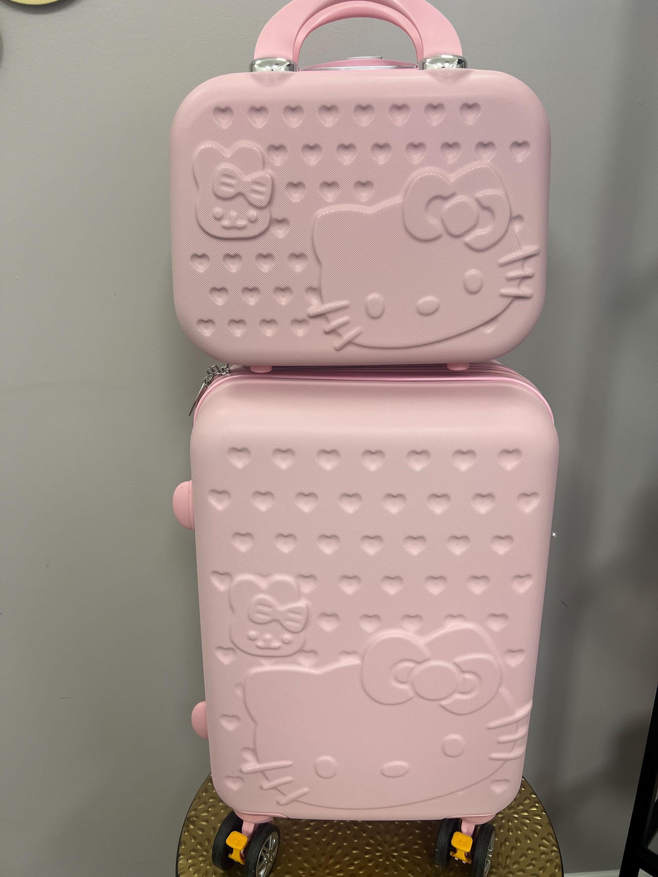 Hello Kitty Style 2-Piece Luggage Set | Hard Shell Suitcase + Vanity Case | Travel Spinner Wheels for Women & Girls – Red, Pink, Bronze