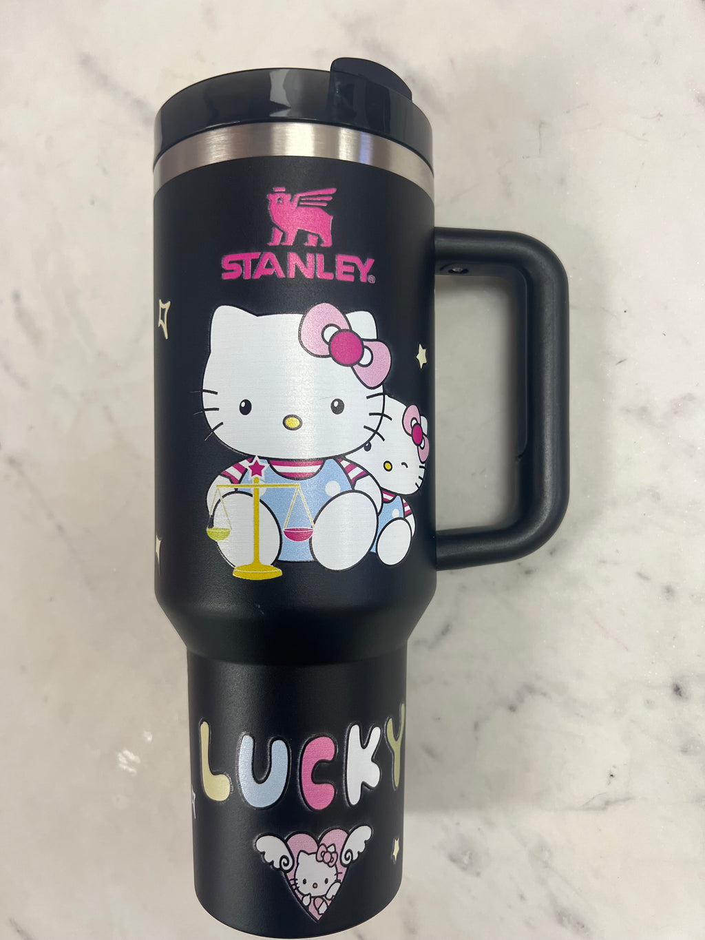 Hello Kitty 40oz Tumbler – Kawaii “Lucky Kitty” Stainless Steel Travel Mug with Handle (White, Black, or Pink)