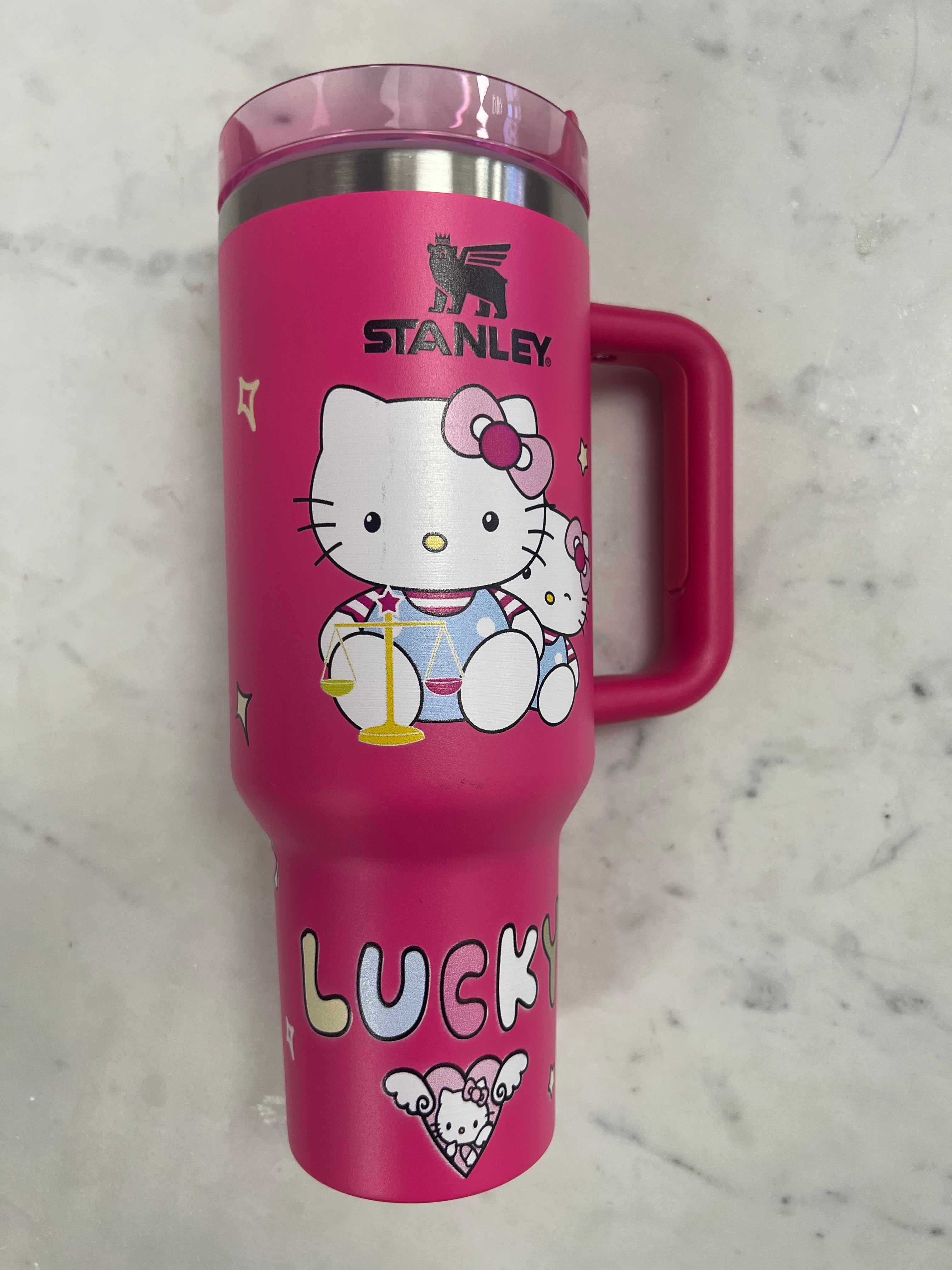 Hello Kitty 40oz Tumbler – Kawaii “Lucky Kitty” Stainless Steel Travel Mug with Handle (White, Black, or Pink)