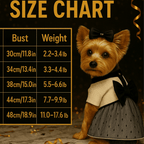 Size chart for elegant black and white dog dress XS to XL