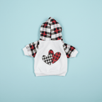 White Dog Hoodie with Plaid Heart & Sleeves – Cozy Pet Outfit for Small & Medium Dogs (XS-XL)