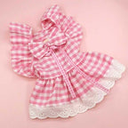 Sweet Pink Gingham Dress with Eyelet Lace Trim