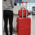 Hello Kitty kids luggage set showing pink hard shell spinner suitcase with matching travel case and Hello Kitty graphics