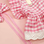 Sweet Pink Gingham Dress with Eyelet Lace Trim