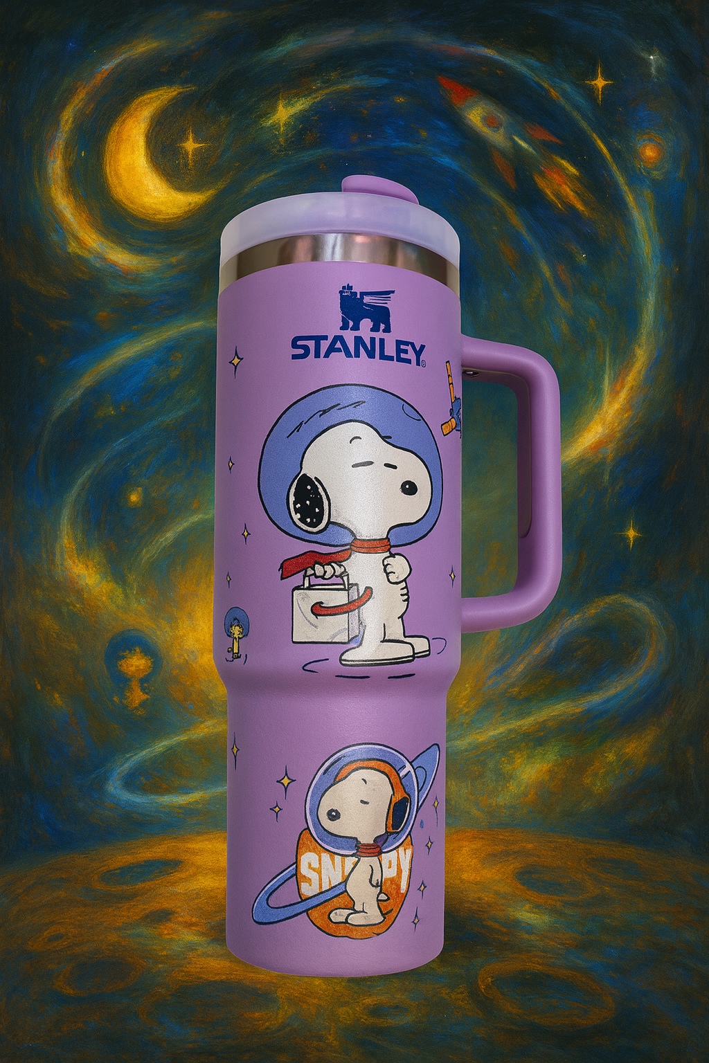 Snoopy Space Blue/Purple 40 Oz Tumbler Engraved
