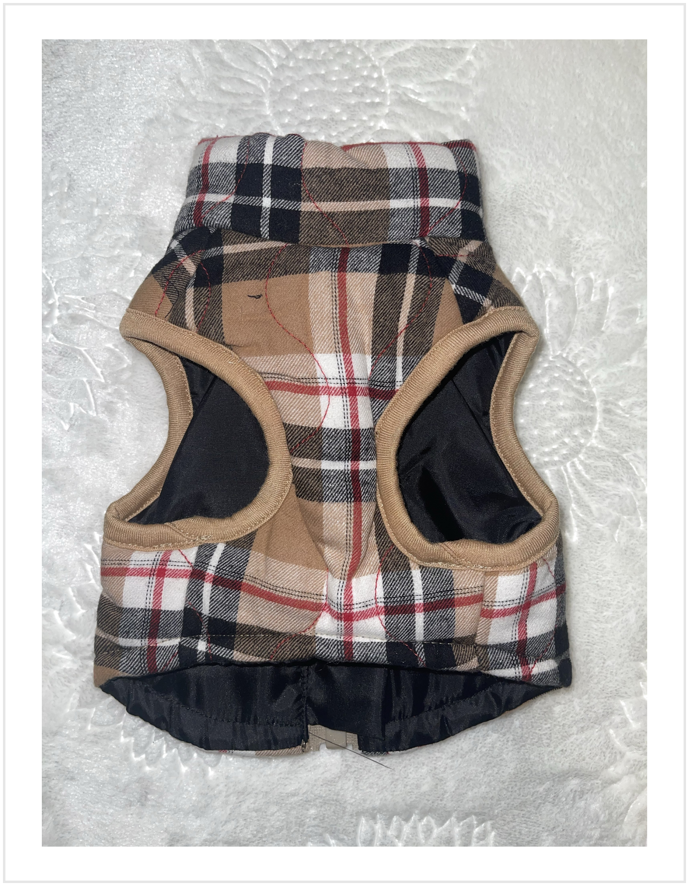 Plaid Dog Harness Vest with Zipper & Double D-Ring — Padded Jacket with Built-In Leash Clip (all sizes)