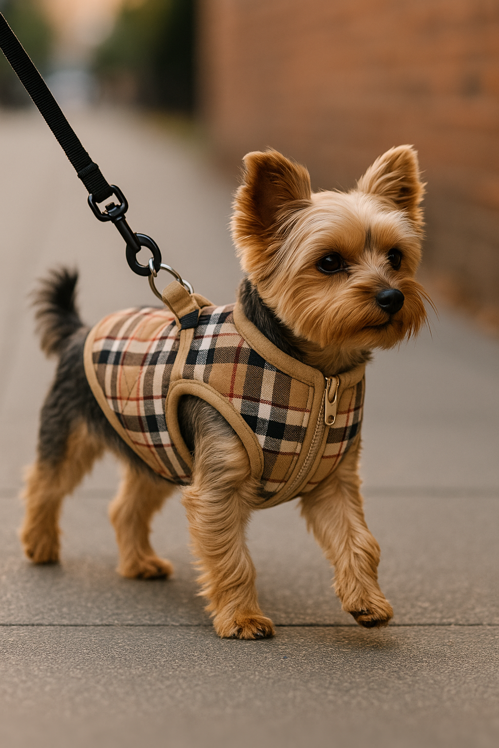 Plaid Dog Harness Vest with Zipper & Double D-Ring — Padded Jacket with Built-In Leash Clip (all sizes)
