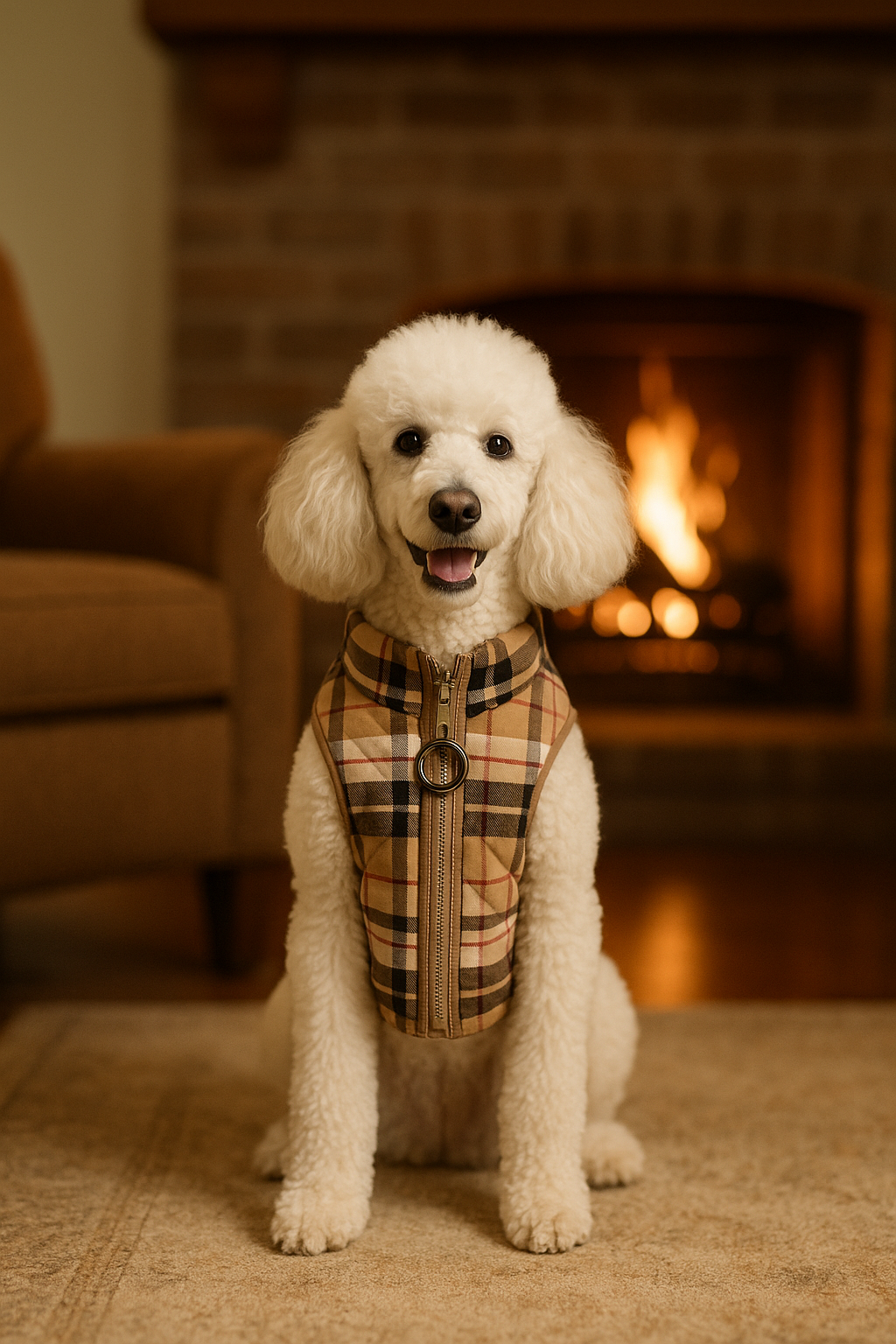 Plaid Dog Harness Vest with Zipper & Double D-Ring — Padded Jacket with Built-In Leash Clip (all sizes)