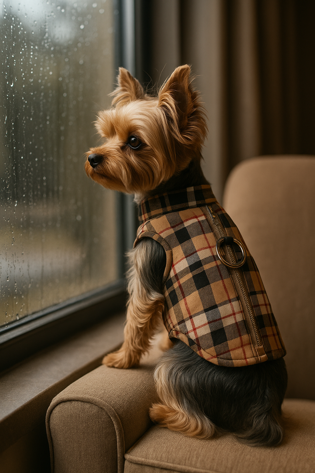 Plaid Dog Harness Vest with Zipper & Double D-Ring — Padded Jacket with Built-In Leash Clip (all sizes)