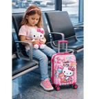 Hello Kitty Rolling Suitcase – Pink Hardshell Carry-On with Teddy Bear Pattern | Kids Travel Luggage
