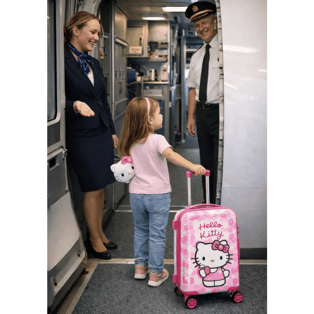 Hello Kitty Rolling Suitcase – Pink Hardshell Carry-On with Flower Pattern | Kids Travel Luggage