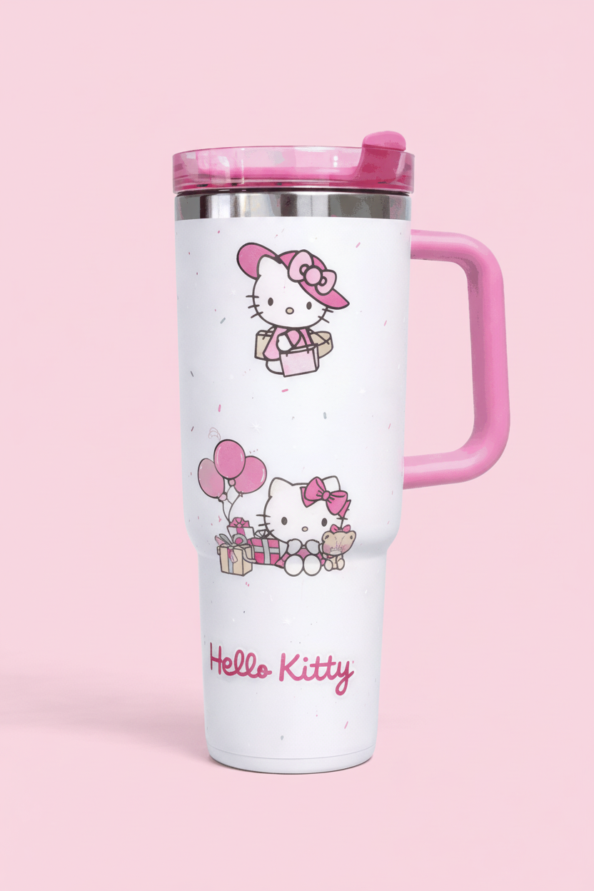 Hello Kitty Tumbler 40oz - Insulated Stainless Steel Travel Mug with Handle & Straw