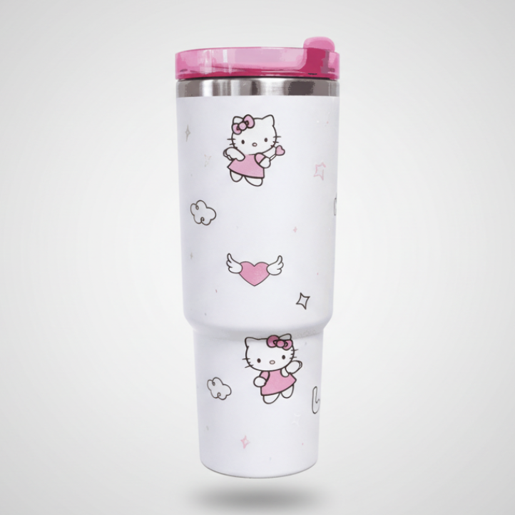 Tumbler with Hello Kitty design on a white background