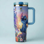 Tumbler with cartoon character design on a light blue background