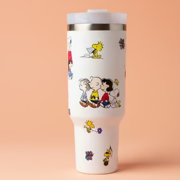 Snoopy Friends White 40 oz insulated tumbler with engraved Peanuts characters design