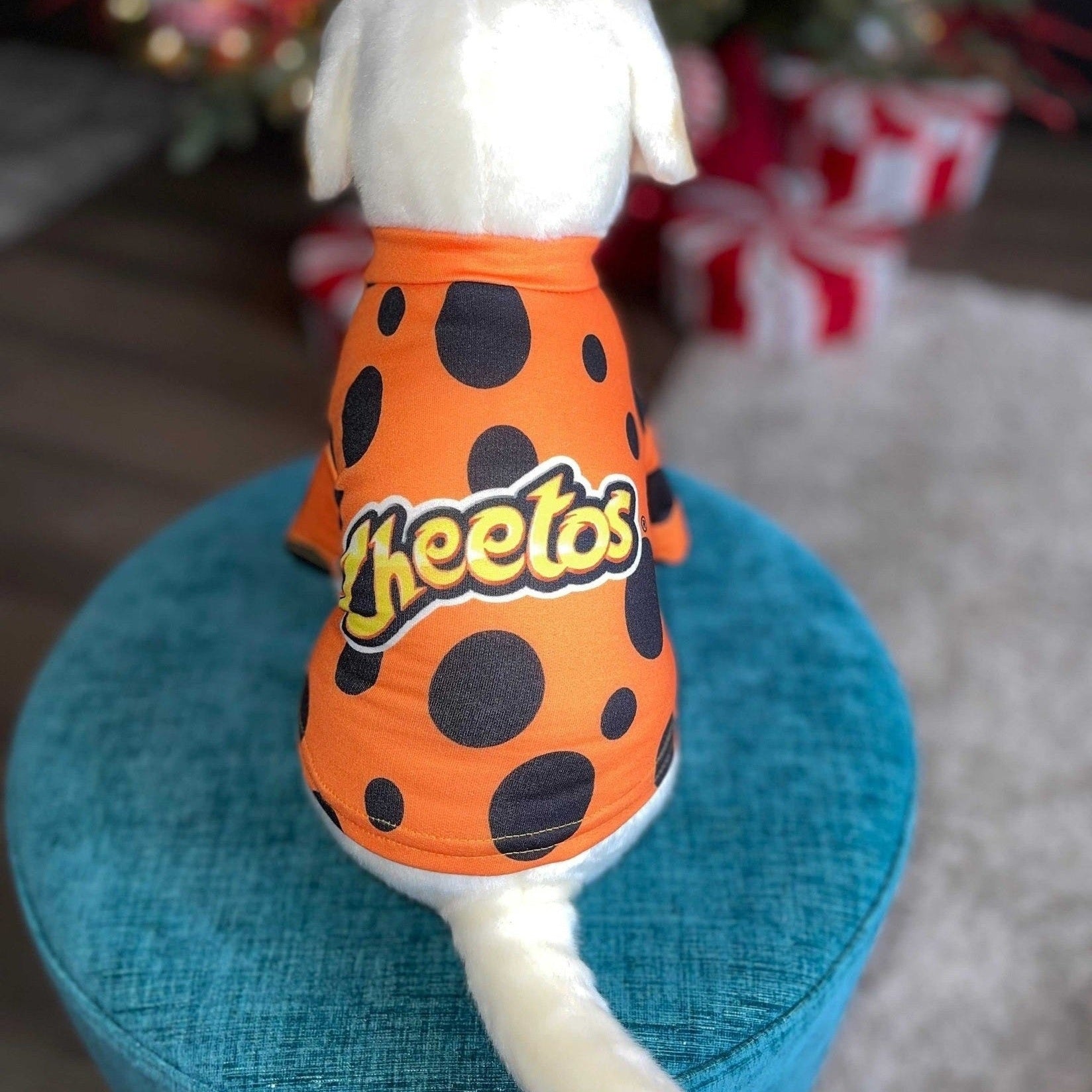 Detail shot of Cheetos Dog Hoodie showing fabric texture and logo placement