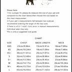 Red Striped Dog Polo Shirt for dogs with white collar and embroidered puppy patch in size chart