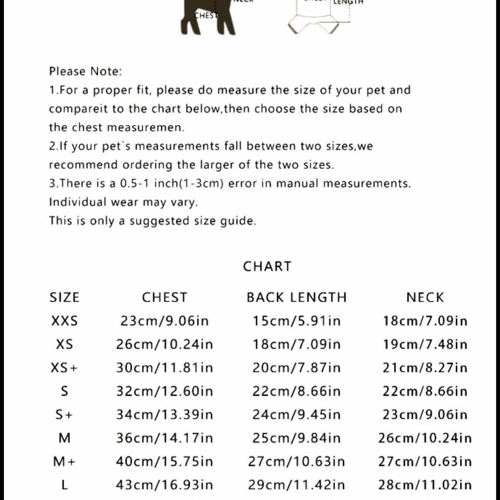 Red Striped Dog Polo Shirt for dogs with white collar and embroidered puppy patch in size chart