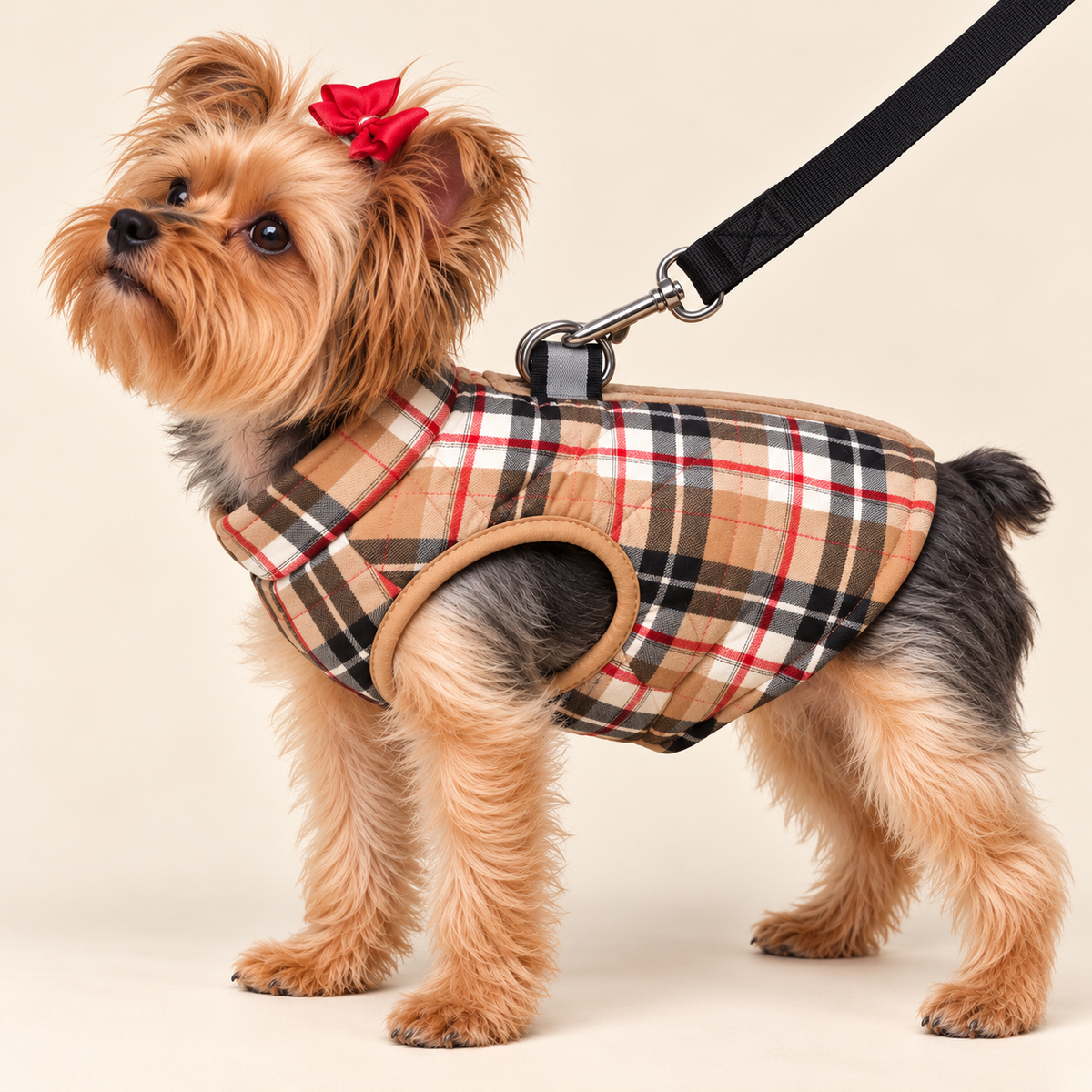 Plaid Harness Vest — Padded Dog Jacket with Double D-Rings
