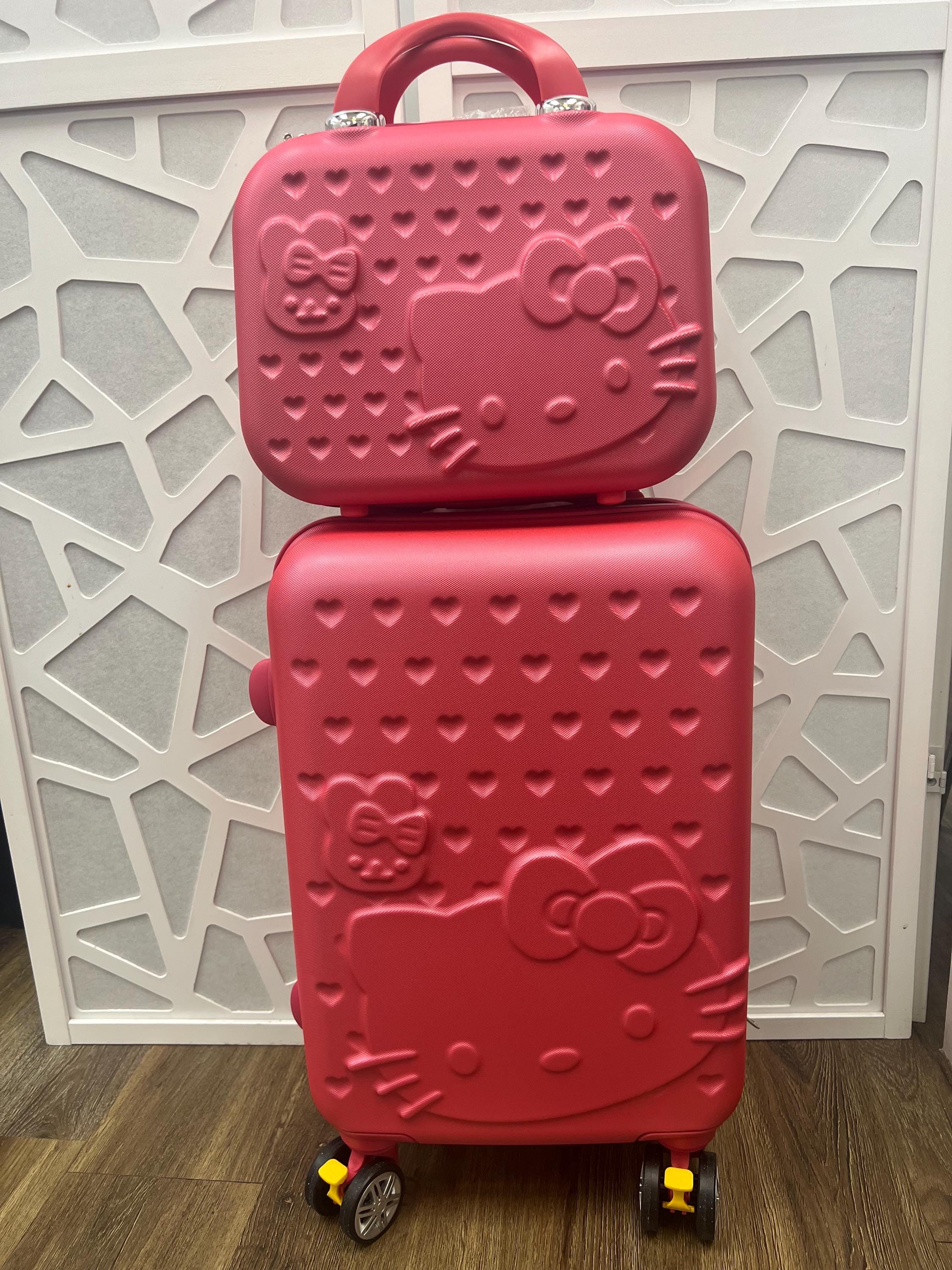 Hello Kitty Style 2-Piece Luggage Set | Hard Shell Suitcase + Vanity Case | Travel Spinner Wheels for Women & Girls – Red, Pink, Bronze