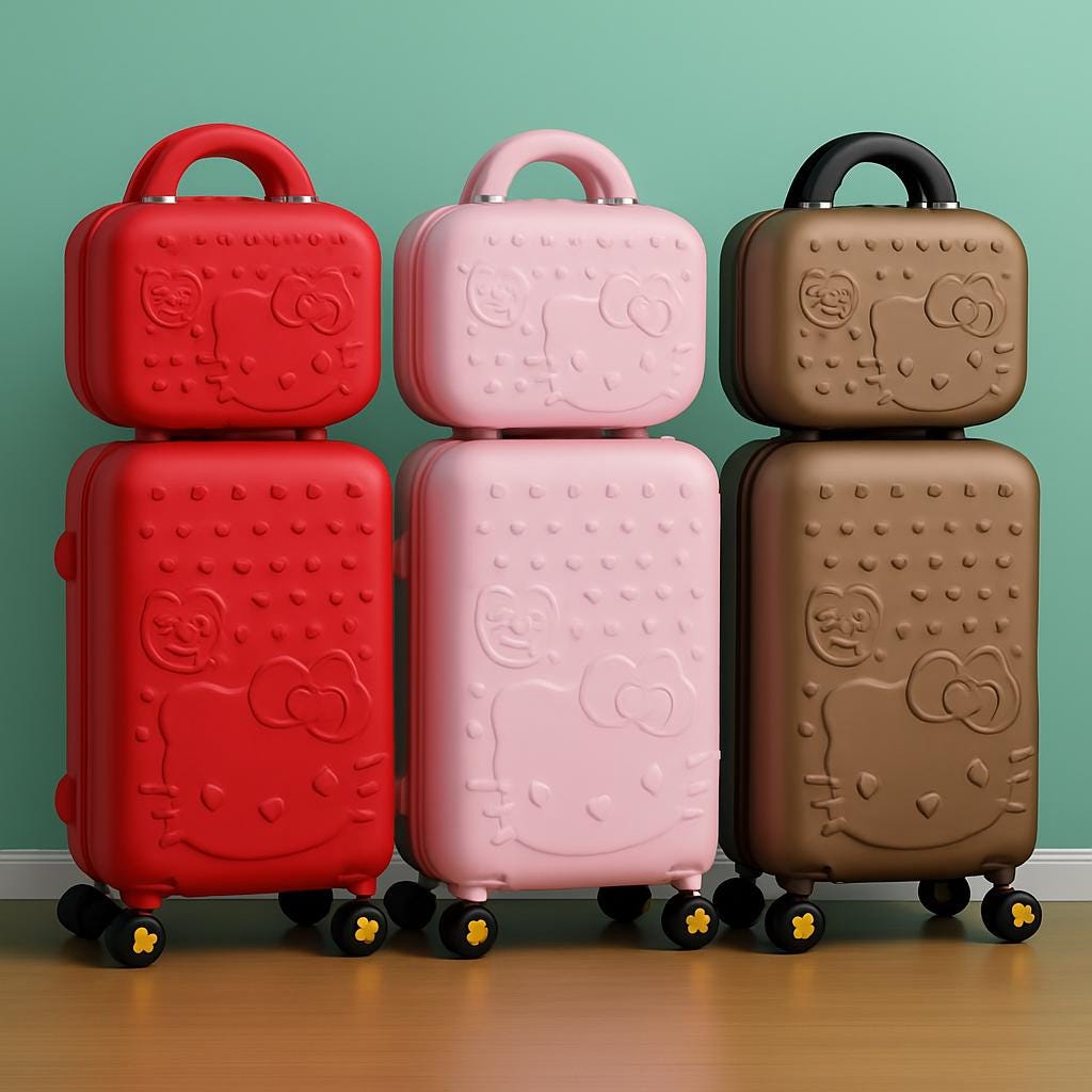 Hello Kitty Style 2-Piece Luggage Set | Hard Shell Suitcase + Vanity Case | Travel Spinner Wheels for Women & Girls – Red, Pink, Bronze