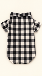 Buffalo check dog shirt back view on cream background