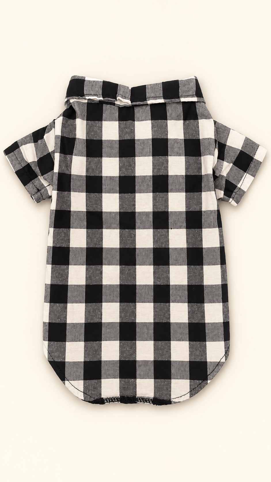 Buffalo check dog shirt back view on cream background
