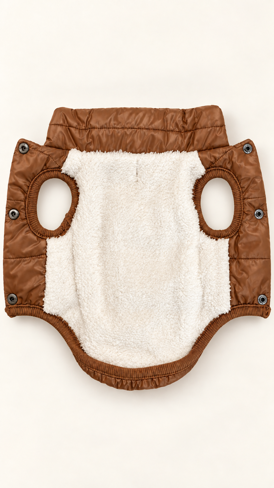 Brown Quilted Dog Jacket interior and leg openings