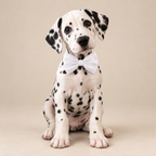 Dalmatian puppy wearing the white bow tie