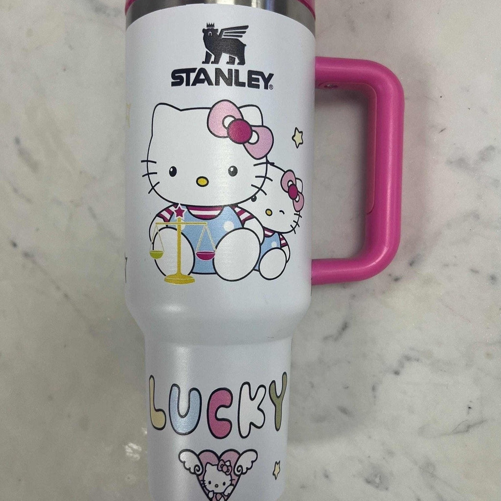 White kawaii kitty 40oz tumbler with handle and cute design
