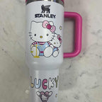 White kawaii kitty 40oz tumbler with handle and cute design