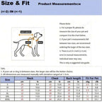 Size chart for sailor dog hoodie showing neck, chest and back length measurements for pet sizes.