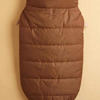 Back view of brown quilted dog winter vest for small dogs