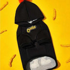 Back view of Orange Pom Dog Hoodie showing cheetah graphic and pocket detail.