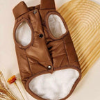 brown quilted jacket with fluffy lining on a beige background