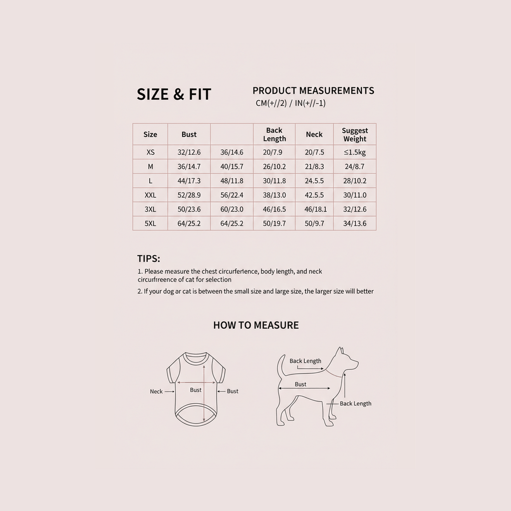 Size chart - Pink Gingham Floral Dog Dress measurements guide