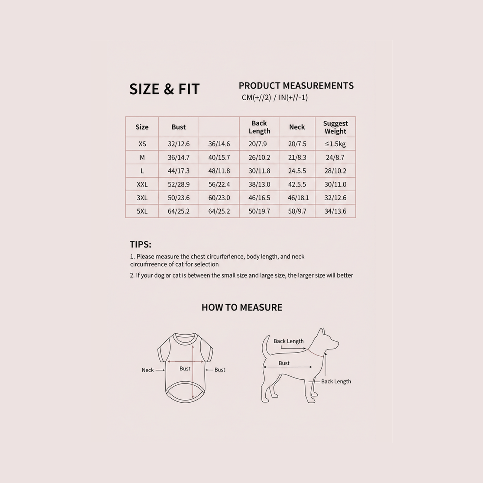 Size chart - Pink Gingham Floral Dog Dress measurements guide